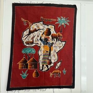 African Wall Art Paint Batik Heritage Tapestry - Vibrant Red and Brown